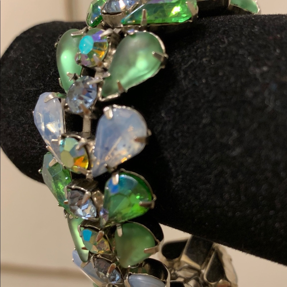 Vintage green & blue crystal bracelet, 7 1/4”